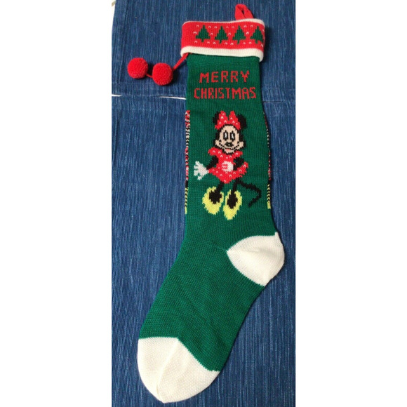 Vintage Knit 23" Christmas Stocking Minnie Mouse Merry Christmas Sock ~876A - Picture 1 of 3